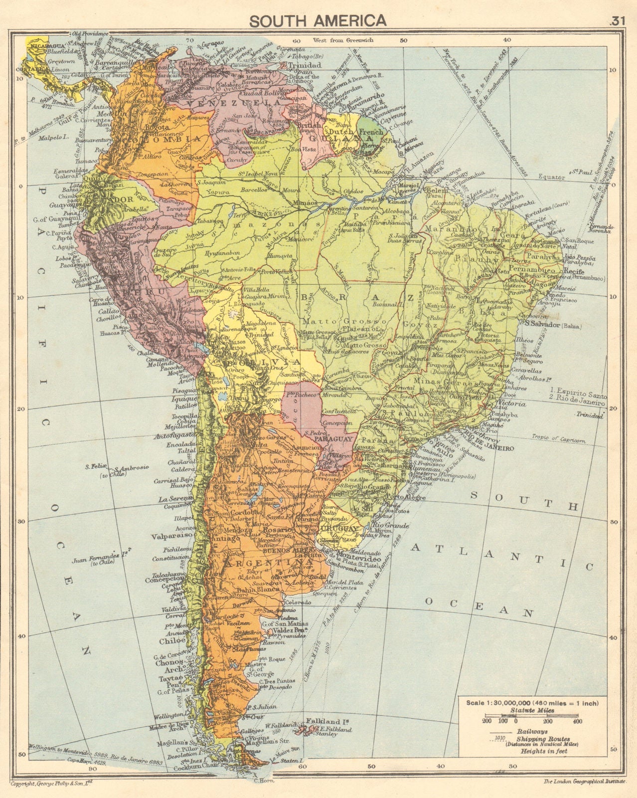 South America. Second World War 1942 old vintage map plan chart